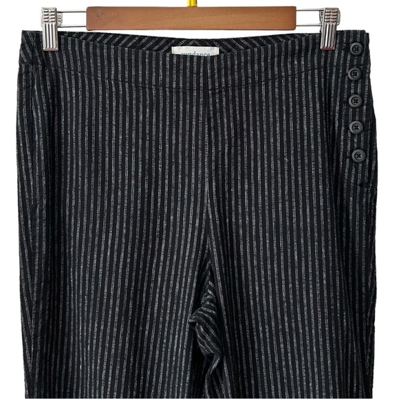 Sundance Flat Front Side Button Linen Blend Casual Dress Pant Sz 6 Black Stripe - Picture 2 of 6